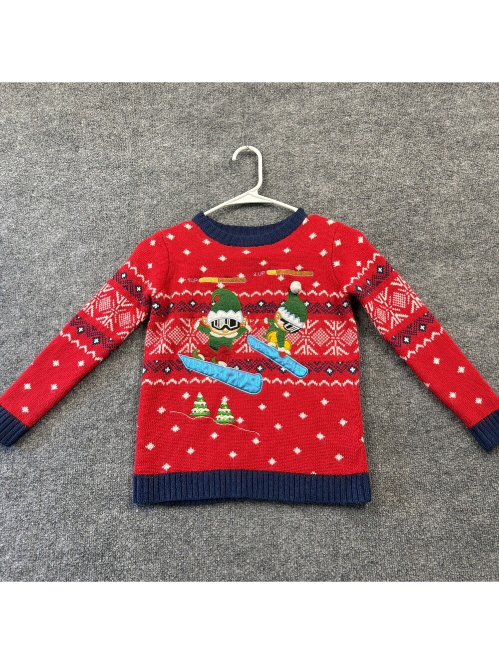 Child’s holiday time ugly  snowboarding christmas sweater  S 6